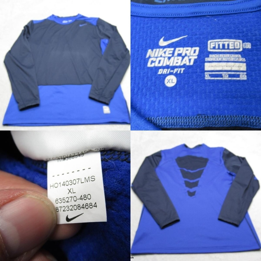 Nike Pro Combat Shirt Men XL Blue Dri-FIT Insulated Running Hiking Fits Large